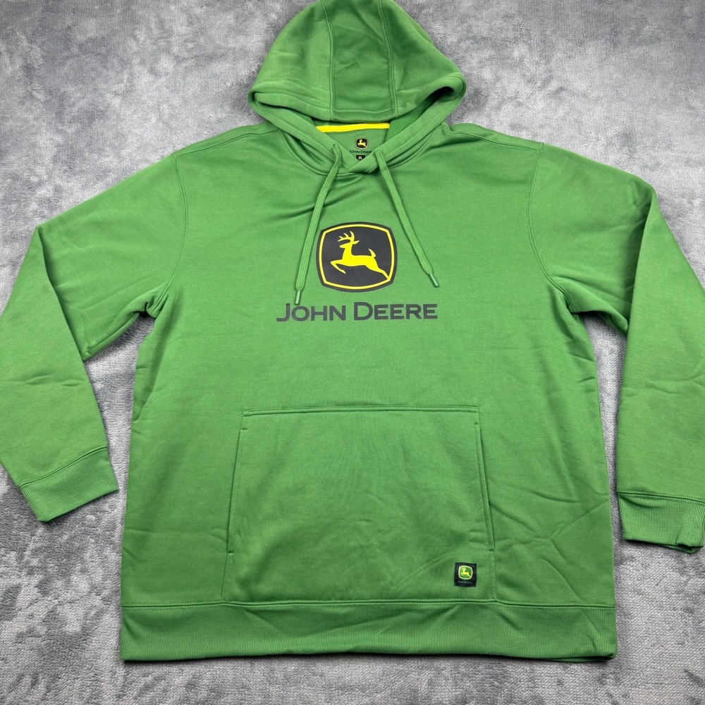 John Deere Mens Classic Green Fleece Hoodie XL Logo Graphic Hoodie